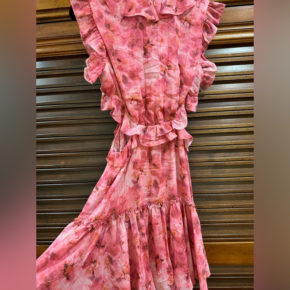 Misa Of LA MINI NWT Size Medium v neck  short sleeves ruffles pink- mauve - Picture 6 of 12